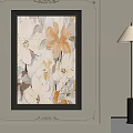 Elegant Floral Painting With Black Frame Floor Lamp And Wall Decor On Wooden Floor