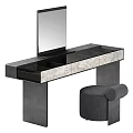 Modern Vanity Table With Black Frame Marble Panels Mirror And Gray Stool 3d model