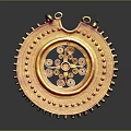 Golden Circular Clothing Accessory With Intricate Symmetrical Patterns And Spiked Edges