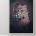 Abstract Painting Of Woman In Pink Dress With Flowers Mirror And Butterflies