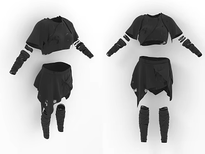 Stylish Black Fashion Outfit With Short Top Shorts And Leggings Featuring White Straps 3d model