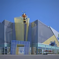 Modern Commercial Complex Architecture Featuring Large Bee Sculpture Glass Curtain Walls And Colorful Decorations