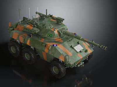 Military Wheeled Tank with Green Orange Camouflage Paint Turret Antennas and Weapons 3d model