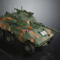 Military Wheeled Tank with Green Orange Camouflage Paint Turret Antennas and Weapons