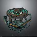 Futuristic Sci Fi Mechanical Component With Circular Ring Green Orange Accents And Glowing Elements 3d model