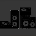 Black Audio Speakers Arranged In Various Sizes With Modern Design And High Sound Quality