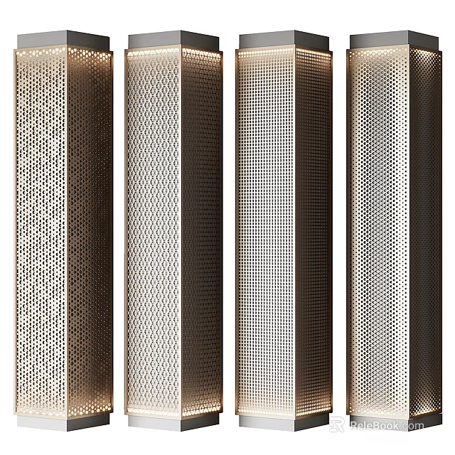 Modern Decorative Metal Columns With Perforated Patterns And Varied Finishes 3d model 