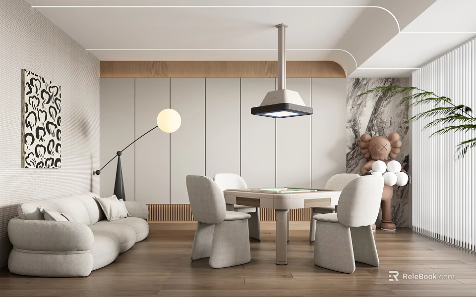 Modern Living Dining Area With Sofa Table Chairs And Decor 3d model