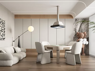 Modern Living Dining Area With Sofa Table Chairs And Decor 3d model