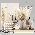 Elegant Modern Decorative Ornaments Set With Pampas Grass Vases Clock And Spherical Pieces