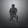 3D Construction Worker Model Wearing Safety Helmet And Work Uniform In Crouching Position Holding Tool