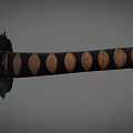 Samurai Katana With Traditional Wooden Sheath And Decorative Metal Accents 3d model