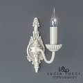 White Ornate Classical Wall Sconce With Clear Bulb On Grey Wall 3d model
