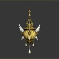Golden Decorative Pendant With White Wings Intricate Hollow Design And Teardrop Pendants