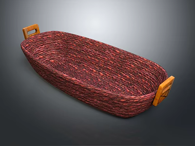Oval Woven Basket In Red Brown With Wooden Handles For Household Use 3d model