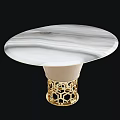 Elegant Dining Table With Marble Tabletop Unique Texture And Gold Hollow Base Design 3d model