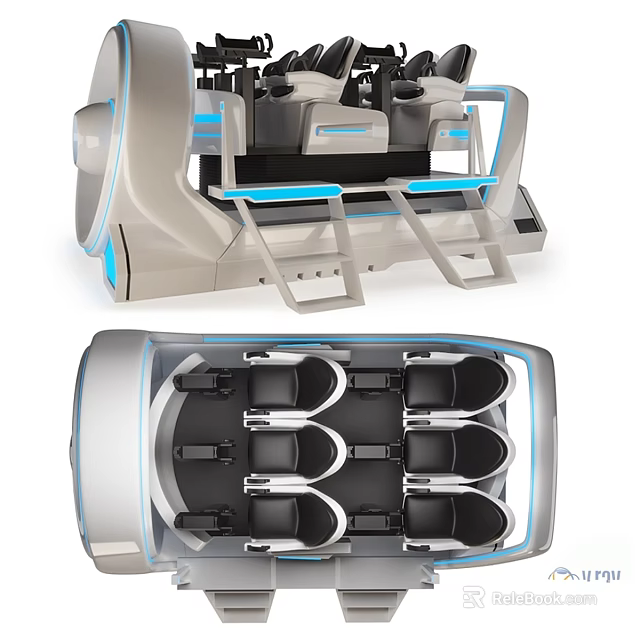 Futuristic Decorative Ornaments Combination With Silver Frame And Blue Accents Design 3d model 