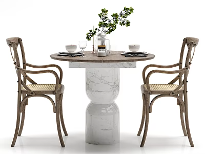 American Dining Table and Chair Combination Outdoor Table and Chair Decoration Combination 3d model