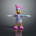 Cartoon Duck with Pink Bow Purple Shirt Green Bracelet Pink Shoes and Outstretched Arms