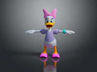 Cartoon Duck with Pink Bow Purple Shirt Green Bracelet Pink Shoes and Outstretched Arms 3d model