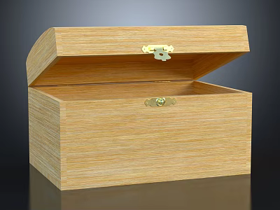Natural Wooden Box With Open Lid Metal Lock And Smooth Wood Grain 3d model