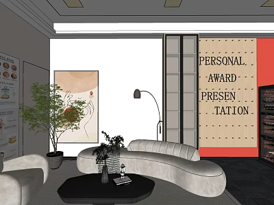 Modern Beauty Salon Interior Design With Comfortable Sofa Green Plants Decorative Paintings And Award 3d model