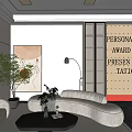 Modern Beauty Salon Interior Design With Comfortable Sofa Green Plants Decorative Paintings And Award