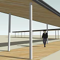 Modern Outdoor Pergola With Black Roof White Columns And Wooden Floor