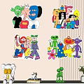 Colorful Different Cartoon Character Stickers Decorating Kids Room Wall