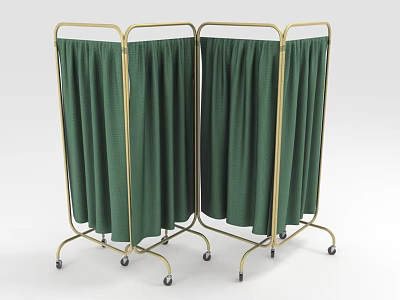 Green Fabric Room Divider With Gold Metal Frame And Rolling Wheels Design 3d model