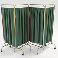 Green Fabric Room Divider With Gold Metal Frame And Rolling Wheels Design