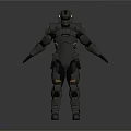 Futuristic Gray Armored Character In Mech Suit With Helmet And Yellow Accents