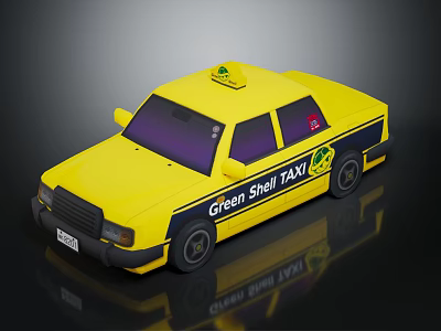 Yellow Green Shell Taxi Car With Roof Sign And Black Exterior Accents 3d model