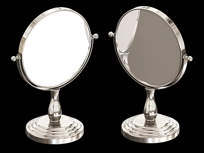 Silver Round Tabletop Mirrors With Decorative Base And Double Sided Design 3d model