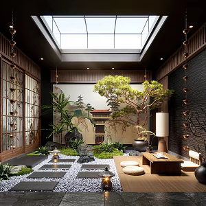 New Chinese Zen Patio Courtyard Landscape Landscaping Landscape Plants Moss Landscape Setches Patio Landscape 3d model