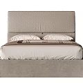 Modern Double Bed With Textured Headboard White Linens And Striped Bedspread 3d model