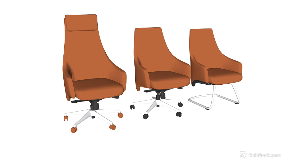 Orange Upholstered Office Chairs Modern Design with Various Bases and Wheels 3d model 