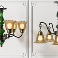 Chandeliers Featuring Golden Lamp Shades and Green Bases in Vintage Modern Design