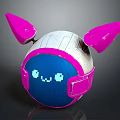 Smart Machine With Spherical Design Pink Ears Blue Face And Glowing Pixel Smiley