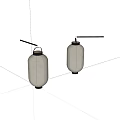 Two White Lanterns With Black Handles Bases And Vertical Striped Texture 3d model