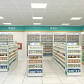 Bright Shopping Mall Pharmacy Interior With Organized Shelves And Health Products