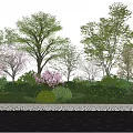 Various Trees with Colorful Foliage Pink Blossoms Shrubs Grass Lawn and Paved Ground 3d model