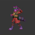 Cartoon Raccoon Character In Red Coat With Goggles Making Peace Sign And Blue Paws Design