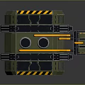 Industrial Green Sci Fi Structure With Yellow Pipes Black Warning Stripes Circular Vents And Metallic Hatch
