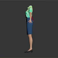 Stylish Women's Clothing Sets With Burgundy Vest Black Skirt Green Shirt And Blue Skirt