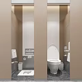 Elegant Modern Hotel Bathroom Interior With White Toilets Stall Partitions And Marble Flooring