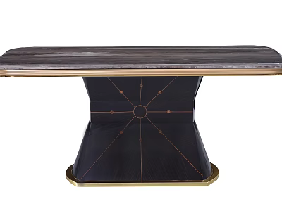 Elegant Contemporary Dark Wood Dining Table With Geometric Metal Base And Gold Accents 3d model