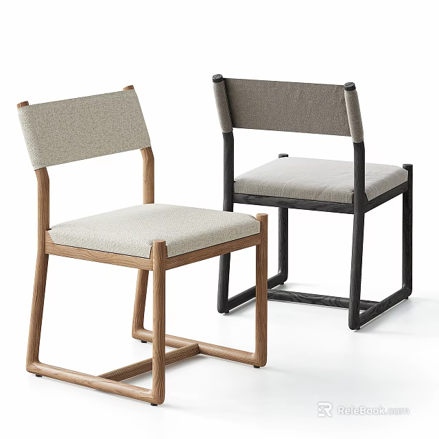Modern Minimalist Single Chair With Light Wood Black Frame And Light Gray Fabric Seat Backrest 3d model 