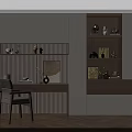 Modern Study Room Interior Design With Wooden Desk Chair Decorative Shelves And Lighting
