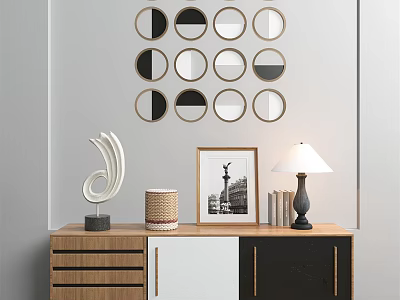 Modern Console Table and Side Cabinet with Decorative Mirrors Lamp and Storage Design 3d model